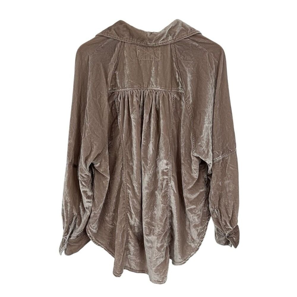 Free People Night Skies Velvet Top Medium Mushroom Button Down Oversized - Picture 8 of 10
